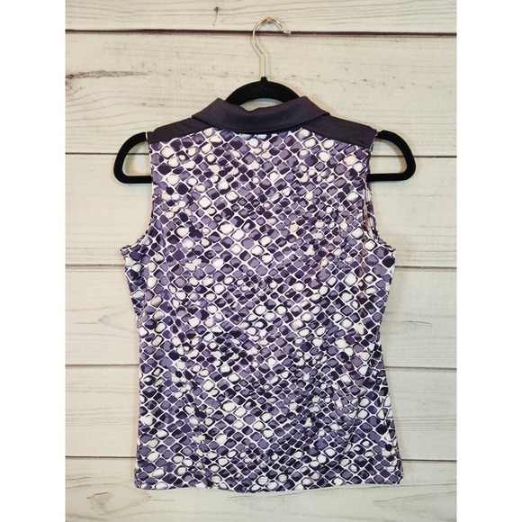 Tail Women's Purple Snakeskin Print Stretch V-Neck Sleevless Golf Polo Small - Picture 2 of 6